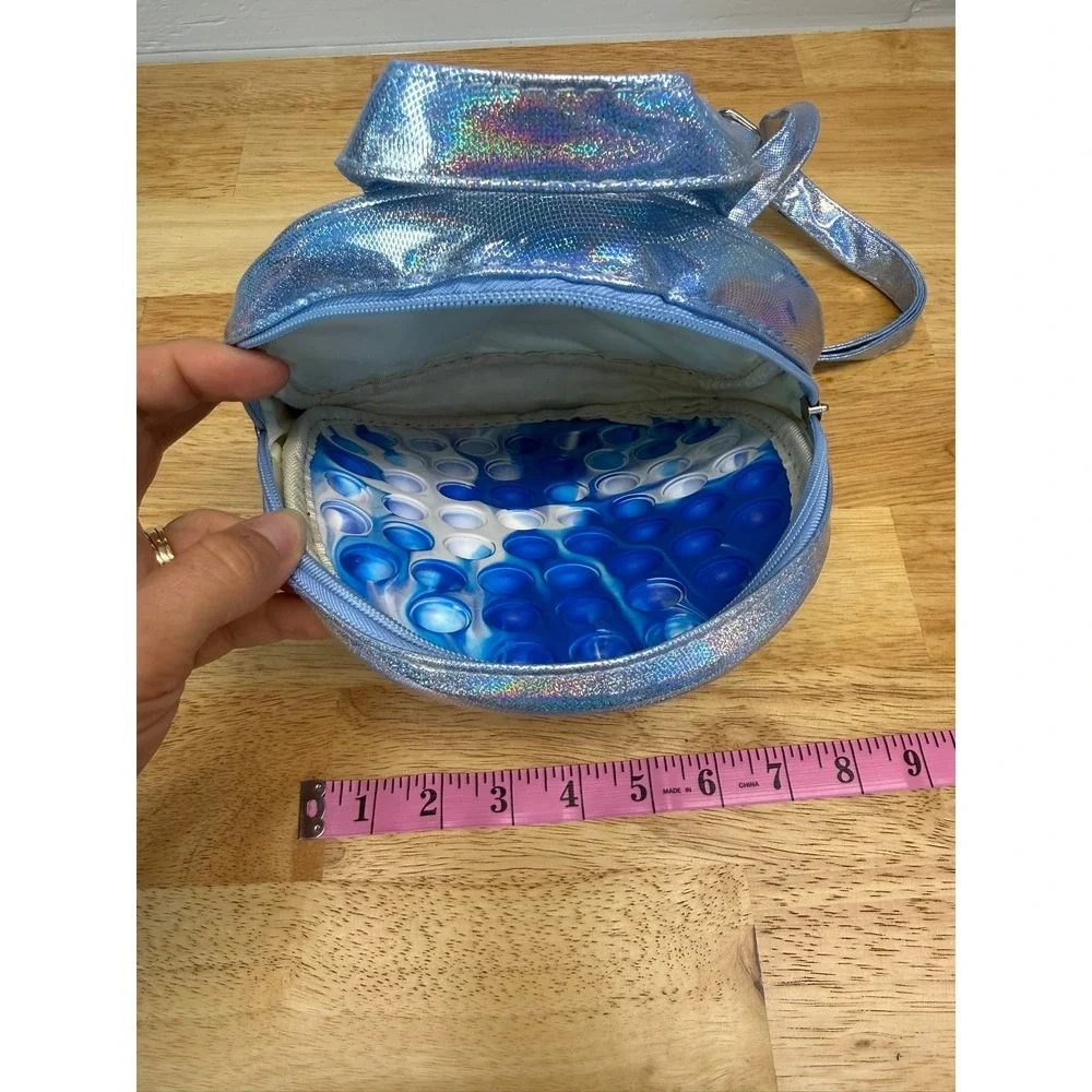 Kids Pop It Fidget Mini Backpack Blue White Marble Holographic Sensory Bag